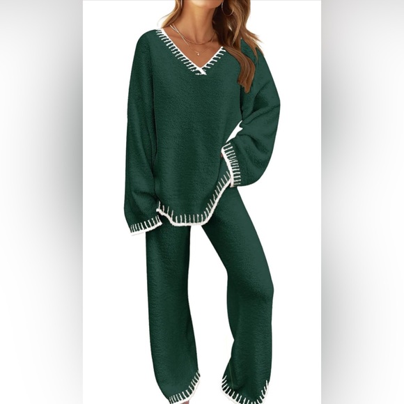 MEROKEETY 2 Piece Outfits Fuzzy Fleece Long Sleeve Tops and Pants PjsSets - Picture 4 of 4